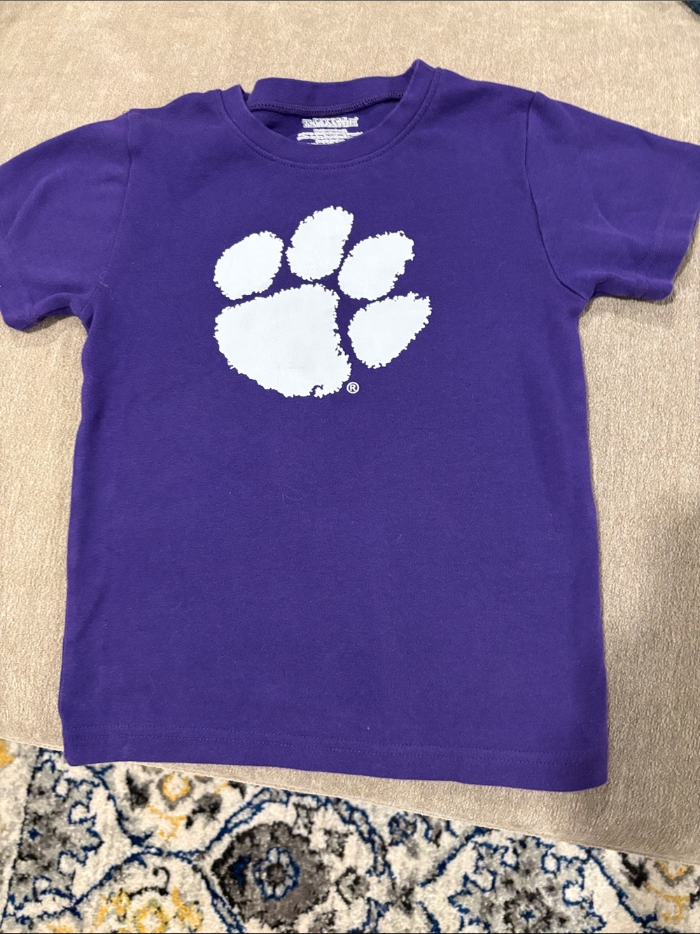 Clemson Purple Kids Short-Sleeve Tee with White Tiger Paw Graphic